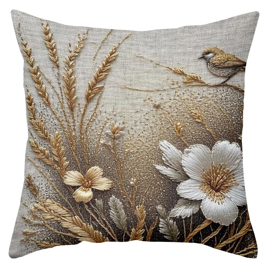 1 Pillowcase 2D Flat Printed Linen Style Pillowcase Cover with Wheat and Bird Pattern Polyester Pillowcase Sofa Cushion Cover