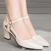 Elegant Chunky Heels - Women's Stylish Point Toe Dress Pumps with Fashion Buckle Strap