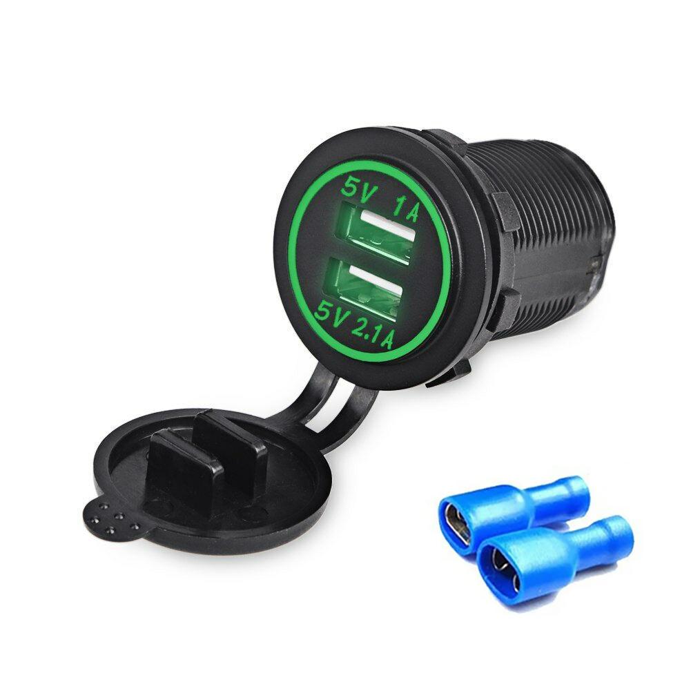 12V-24V Dual USB Charger Socket 5V 3.1A Car Charger with Panel Waterproof Power Adapter Socket Outlet for Car Marine Motorcycle