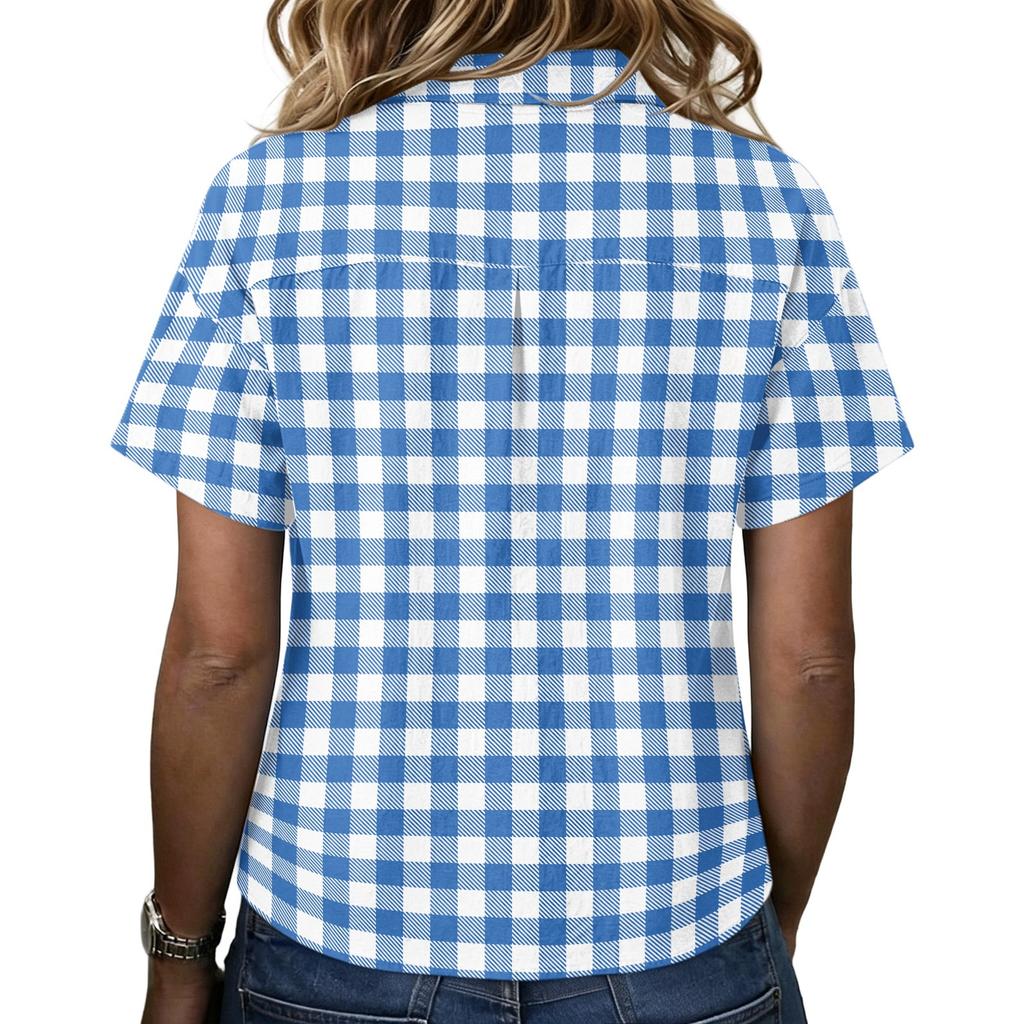 Women’s Turn Down Collar Button Up Vintage Print Short Sleeve Relaxed Fit Casual T Shirt Blouse Top for Everyday Wear
