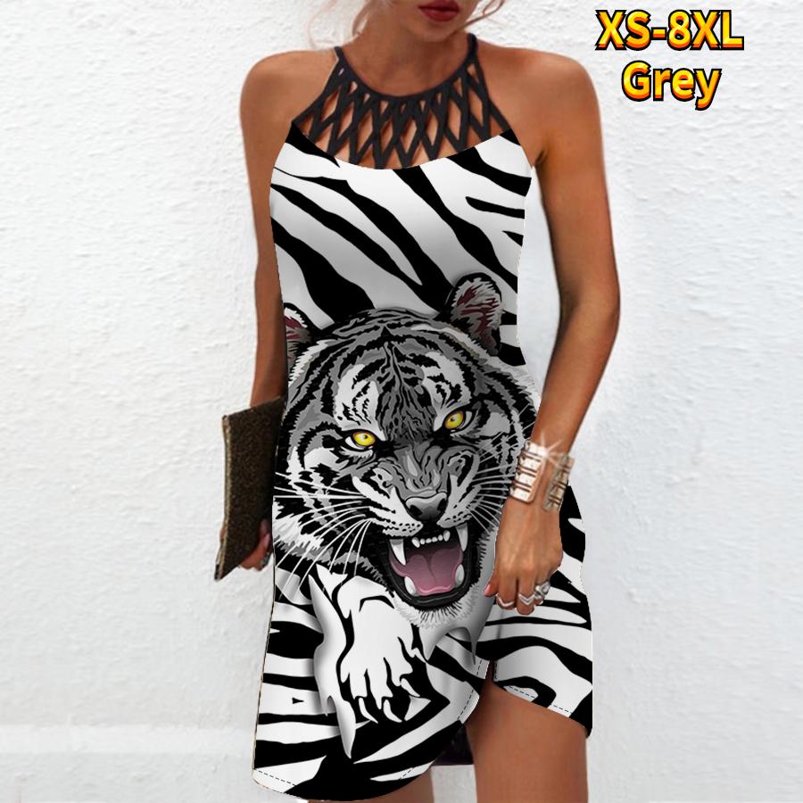 

Летнее модное сексуальное платье без рукавов, мягкое повседневное платье с 3D тигровым принтом, платье на бретельках без рукавов, летнее платье на подтяжках XL серый