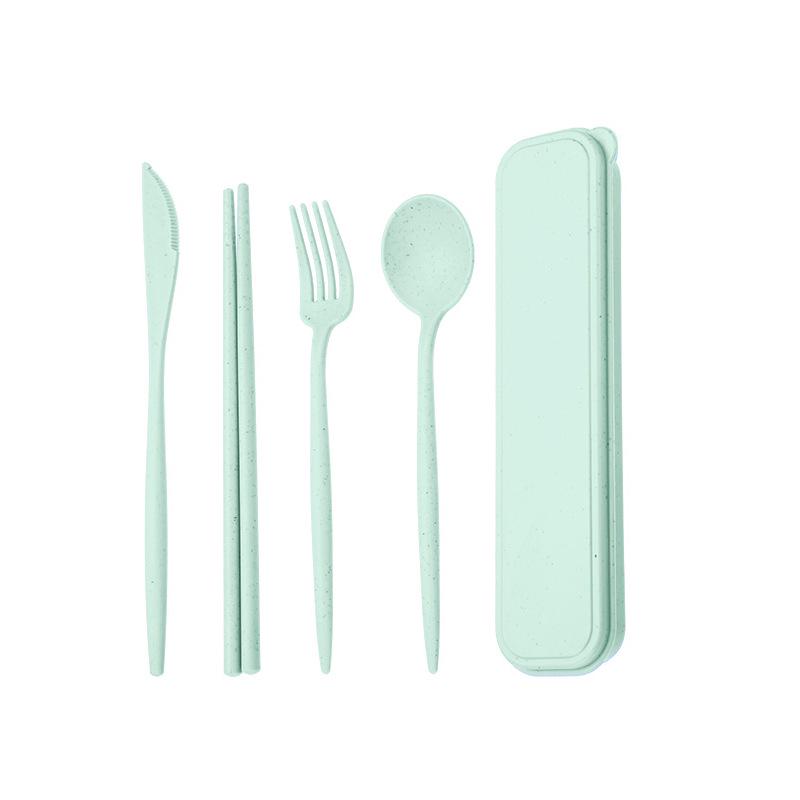 Eco-Friendly Wheat Straw Cutlery Set: Knife, Fork, Spoon & Chopsticks - Portable 4-Piece Tableware for Students & Professionals, Ideal Gift