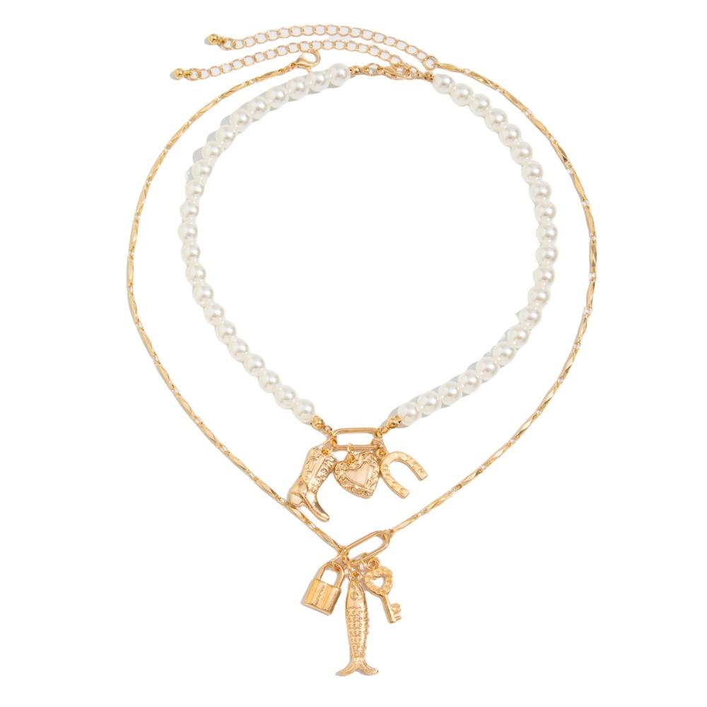 Multi-layer Pearl Beaded Necklace Exquisite Beach Style Necklace Pearl Shell Necklace  Women