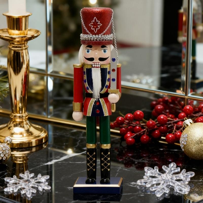 Christmas Nutcrackers Ornament Small Wooden Soldier Christmas Decorations Nutcrackers Figure Ornament for Table Shelf