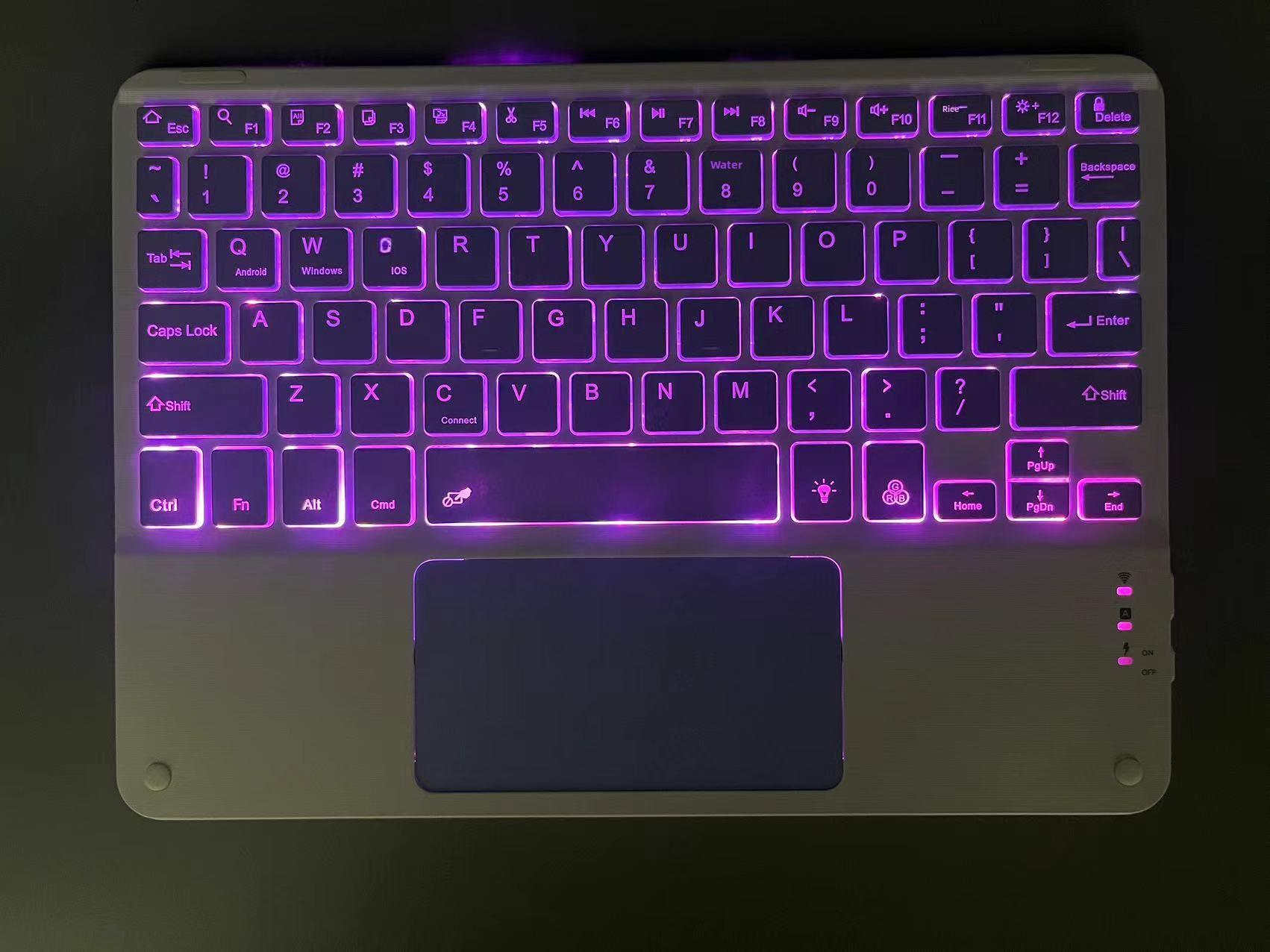 

Bluetooth wireless touch keyboard suitable for iPad phones, tablets, RGB colorful backlight, silent Touch backlit keyboa фіолетовий