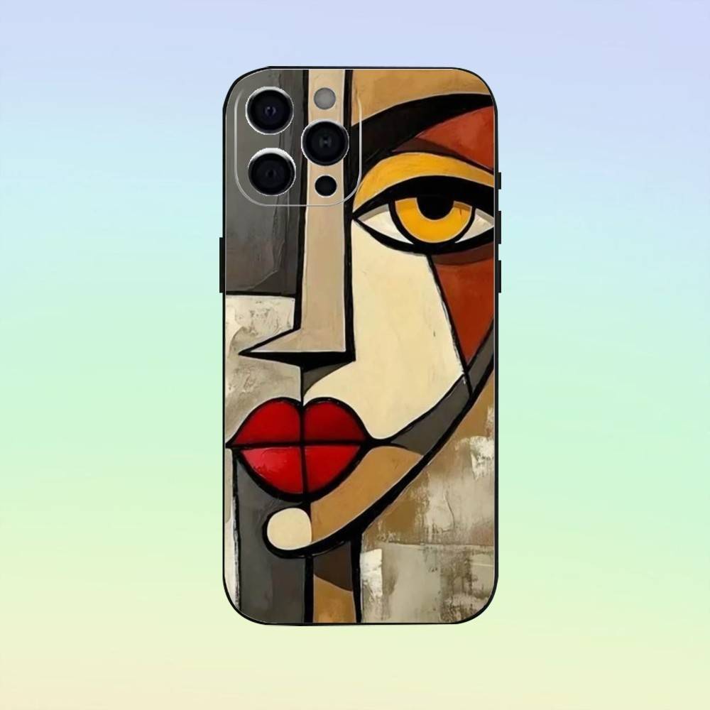 Abstract Human Face Art Phone Case For iPhone 17,16,15,14,13,12,11 ,Soft Silicone Black Cover