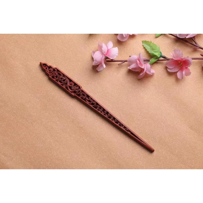Red Sandalwood Women's Retro Hanfu Hairpins: Hollow Carved Moon Rabbit Wooden Ornaments