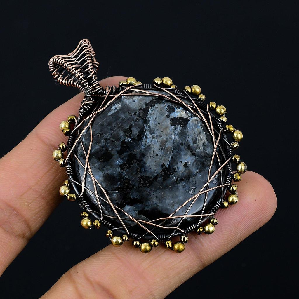 Larvikite Pendant Handmade Gemstone Jewelry, 999 Copper Wire Wrapped Pendant ,Unique Design Jewelry Pendant