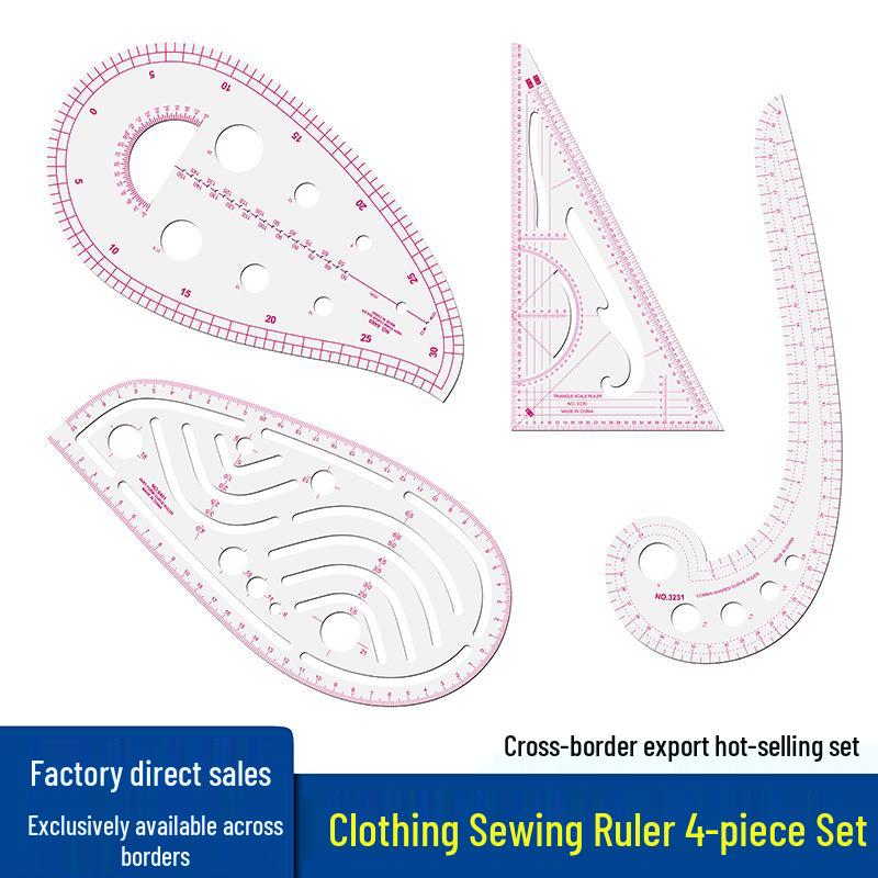 4-Piece Multifunctional Sewing Ruler Set for Clothing Pattern Making and Grading