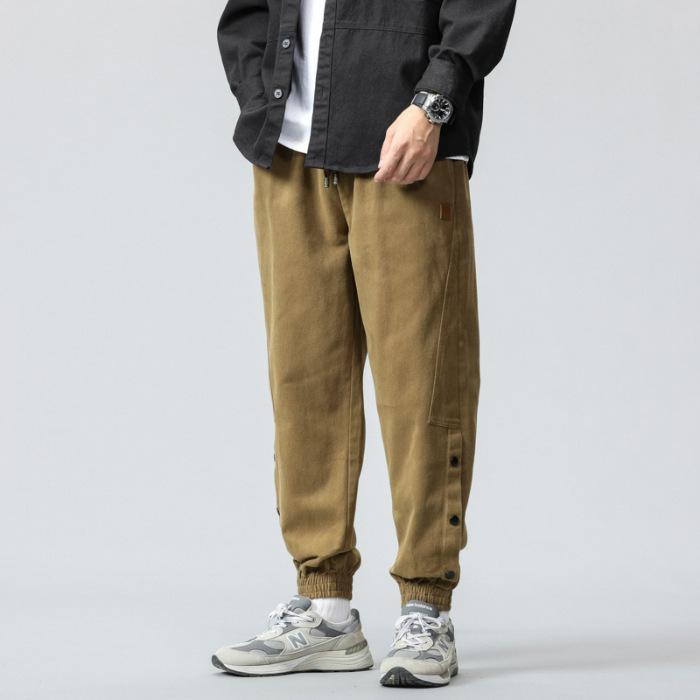 Design breasted overalls men's spring and autumn new loose Harlan leggings pure cotton casual pants