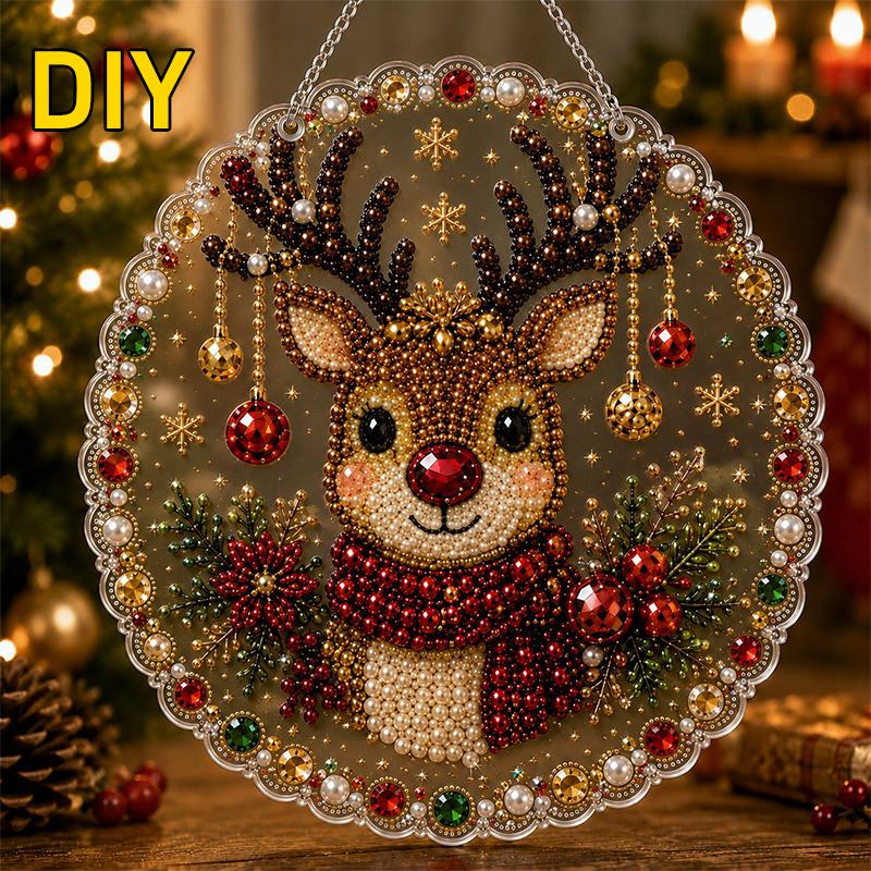 Perlen Diamantmalerei Sonnenfänger Set Bastelset Acryl Runde Platte mit Spitzenrand Perlen Basteln Weihnachten Diamantmalerei