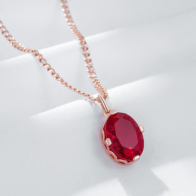 Shiny Oval Red Natural Zircon Pendant Necklace For Women Fashion Rose Gold Color High Quality Daily Fine Jewelry