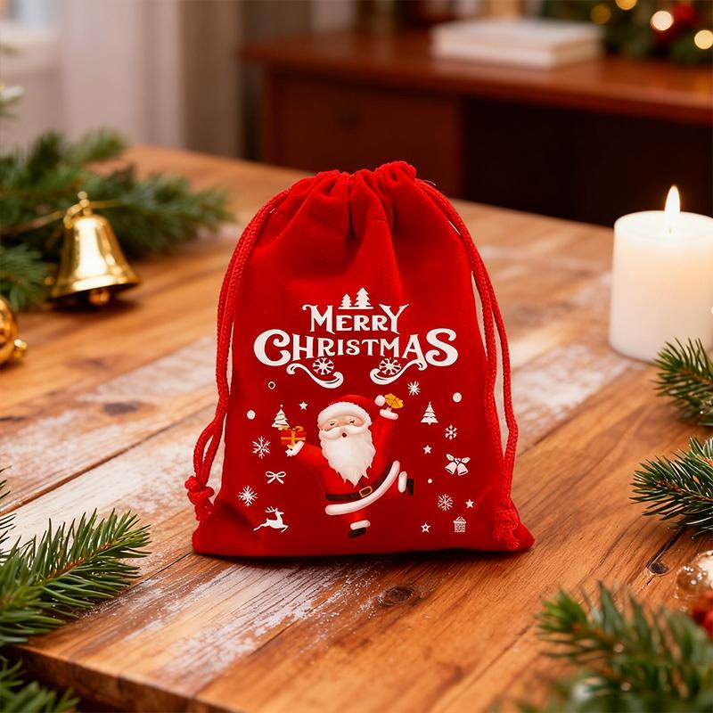 12PCS Christmas Gift Bags 10x15cm Red Velvet Drawstring Pouch for Candy & Treat Festive Party Favors Wrapping Bags