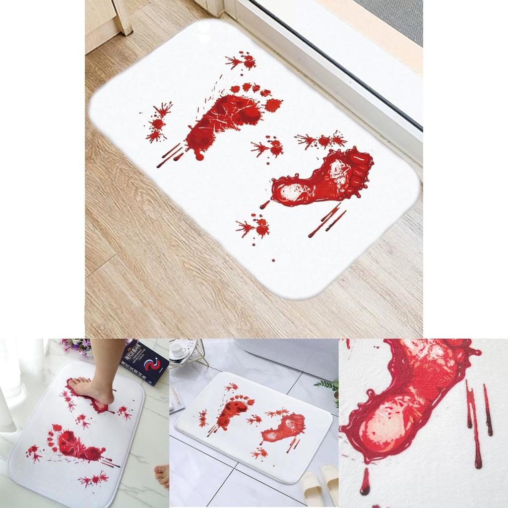Halloween Blood Footprint Pattern Bath Mat With Polyester Fabric And Cartoon Design For Bathroom Decor