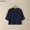 ZANZEA Women Casual Round Neck Loose Floral Splice Short Sleeve Blouse