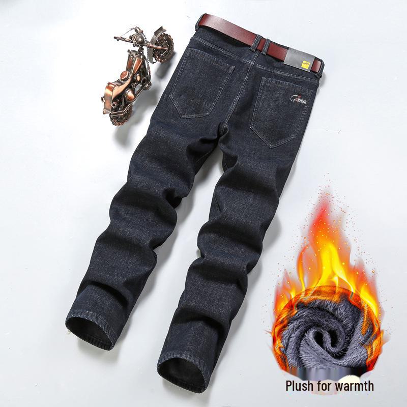 

Мужские зимние узкие прямые джинсы с бархатной подкладкой – теплые, модные, повседневные длинные брюки 1835 velvet, size 34 чёрный