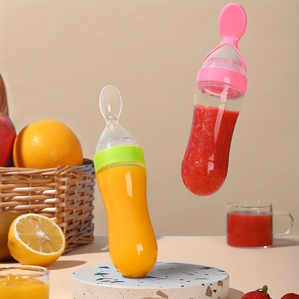 90ml/3oz Baby Silicone Spoon Feeder, Rice Paste Silicone Bottle & Spoon Set, Squeeze Food Feeder for Outside and Home Easter Gift