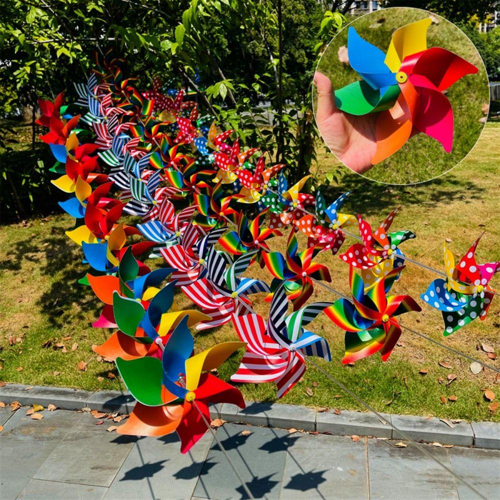 10pcs Handmade Striped Circular Wire Rope Windmill Colorful Suspension Windmill Yard and Garden