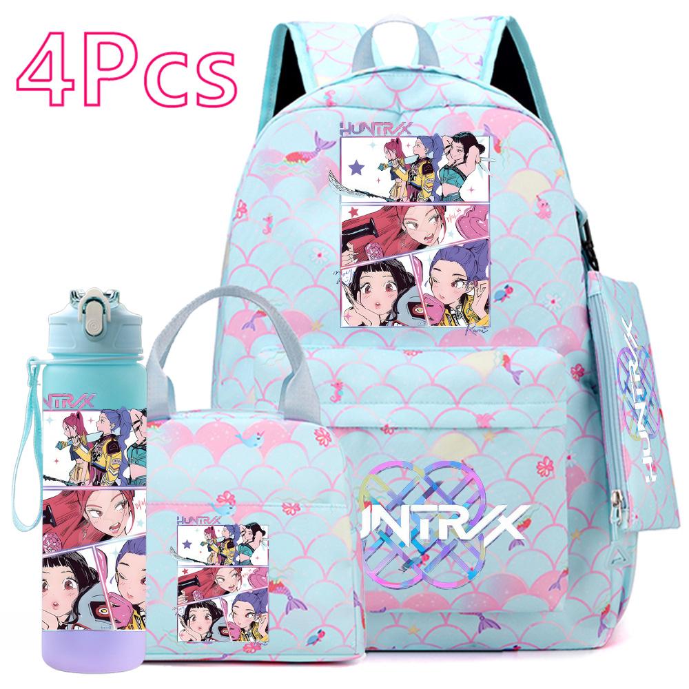 4 Stück/Set Anime KPOP Bedruckter Rucksack mit Handtasche Federmäppchen 750 ml Wasserflasche für Teenager Schüler Junge Mädchen Große Kapazität Schultasche Schultasche