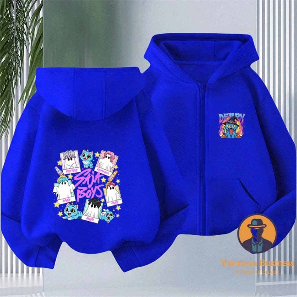 Fashionable KPop Demon Hunters Kids Boys Little Girls Zip Up Hoodie Cute Printed Cartoon Warm Windproof Autumn Winter Fashion