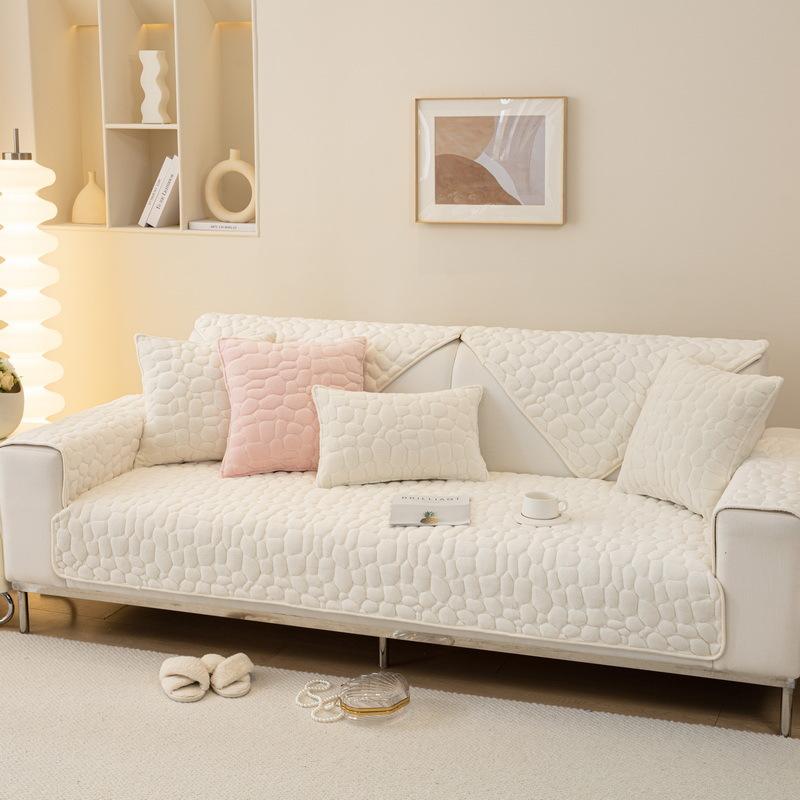 Plush Solid Color Stone Pattern Sofa Cushion Winter Thickened Non-Slip Quilted Cushion Simple Modern Sofa Cover Cover Cloth
