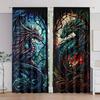 2 PEZZI - Tende stampate digitali ad alta definizione con drago blu e verde   design con passanti per bastone   decorazione per la casa   decorazione della stanza