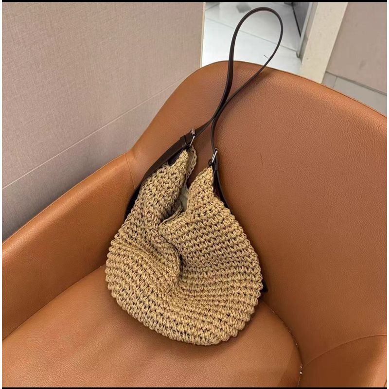 

2025 Summer Popular Style Straw Bag Seaside Vacation Shoulder Messenger Bag Trendy Large Capacity Simple and Stylish Women s Bag Khaki