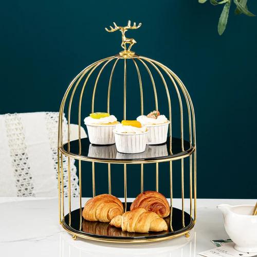 Wrought Iron Ceramic Cake Stand Multi-layer Fruit Plate Snacks Tray Dessert Plate Cake Pan Elk Display Stand Decorative Plates