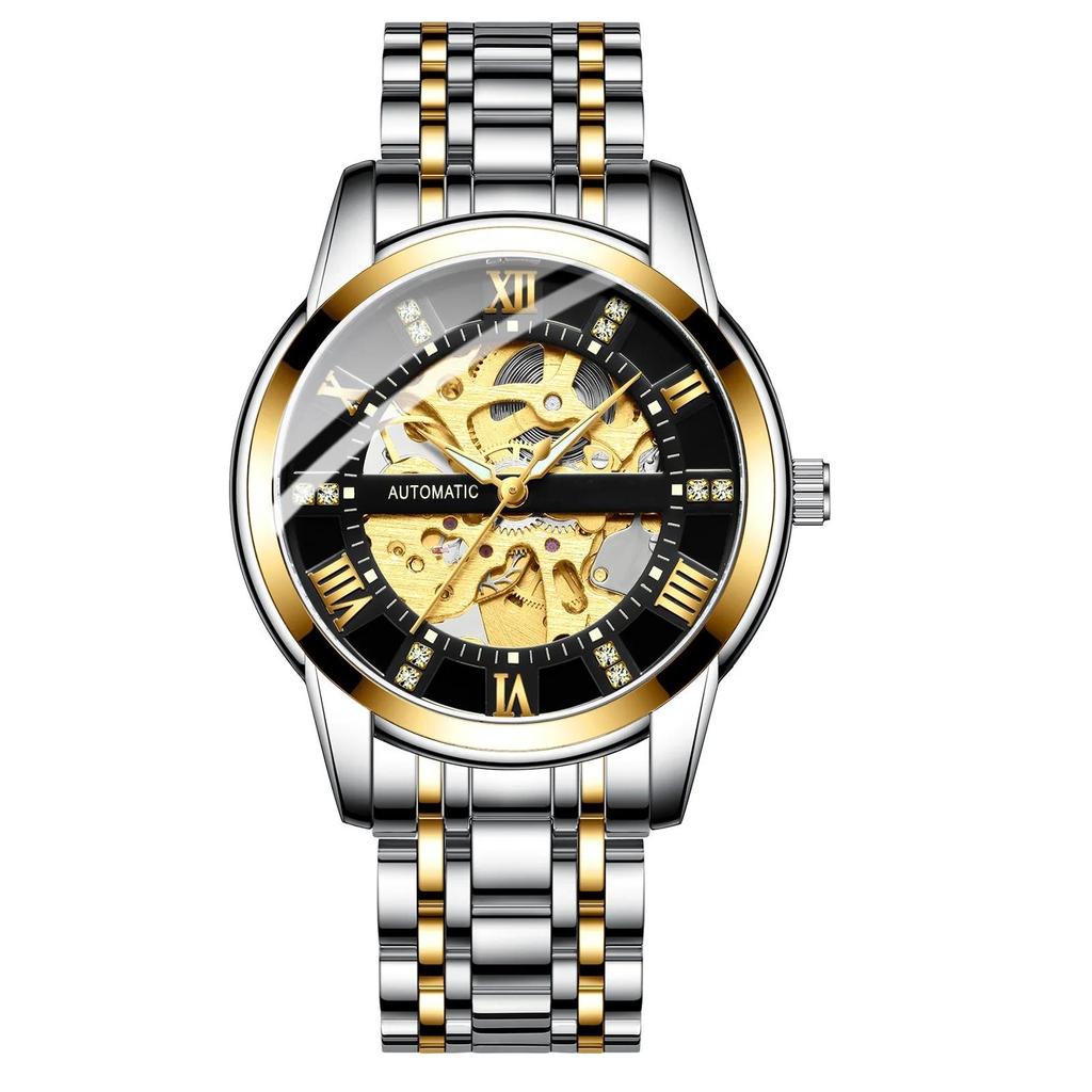Skeleton Automatic Mechanical Wristwatch for Men Luminous Waterproof Stainless Watch