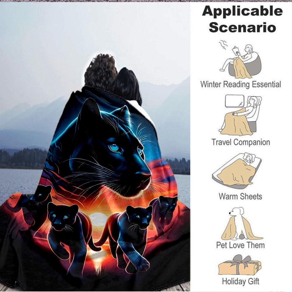 1pc Panther Family Blanket Lightweight Flannel Blanket Throw Blanket For Sofa, Bed, Travel, Camping Yy2509026167