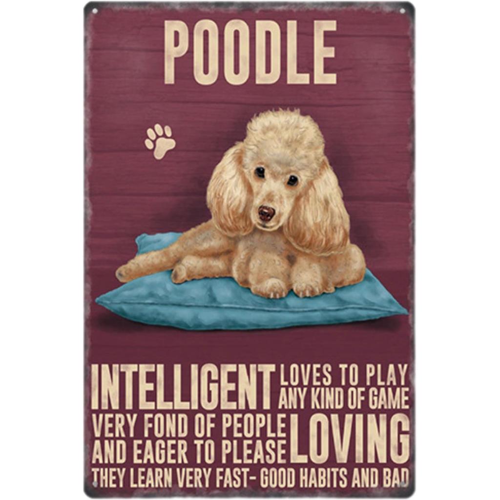 Retro Tin Dog 20 X 30 Wall NYANDELMO Sign, (Poodle), Cm, Hanging, 4-Hole, Lightweight, Vintage, American, English, ND-0308-R04-J-DOG-14