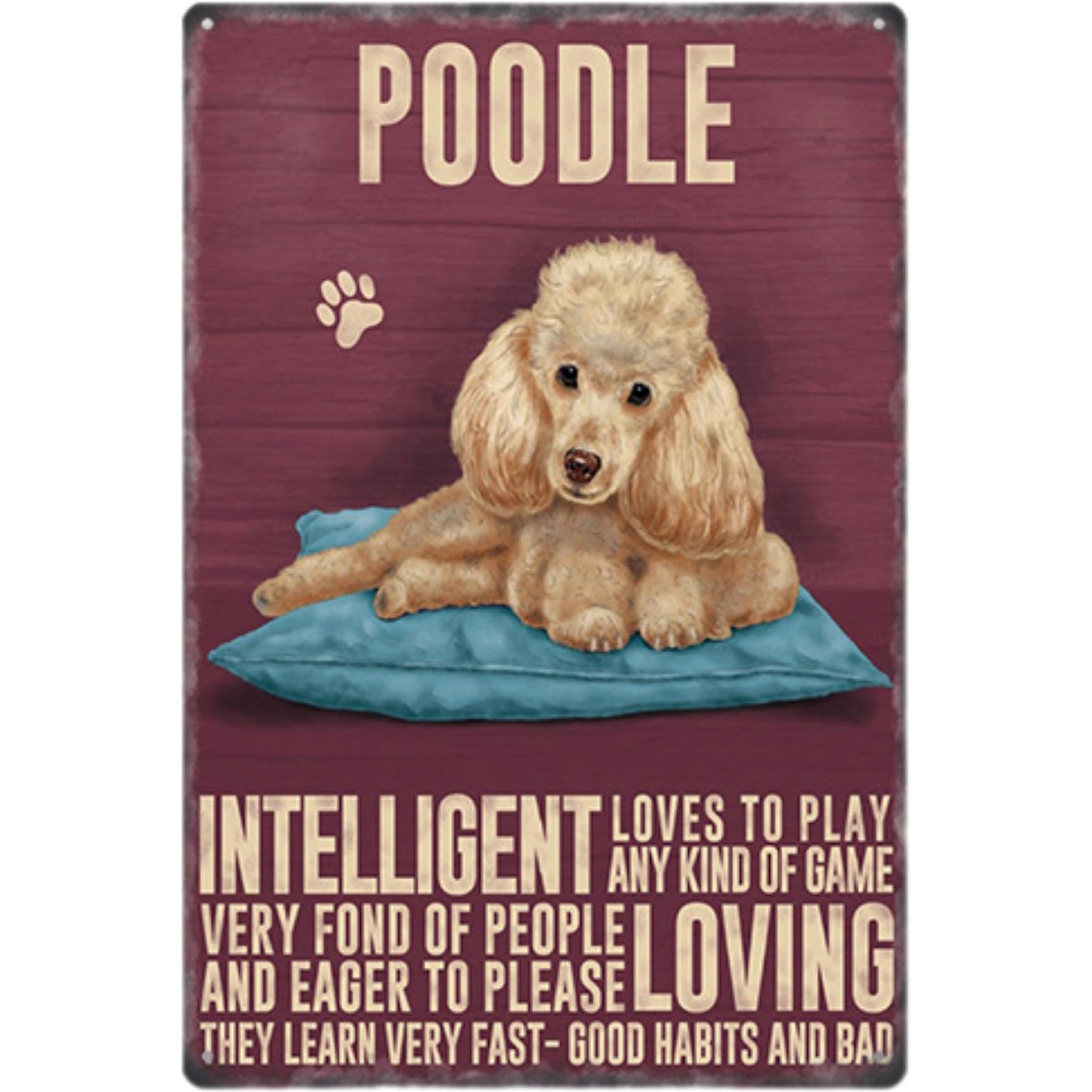 

Retro Tin Dog 20 x 30 Wall NYANDELMO Sign, (Poodle), cm, Hanging, 4-Hole, Lightweight, Vintage, American, English, ND-0308-R04-J-DOG-14