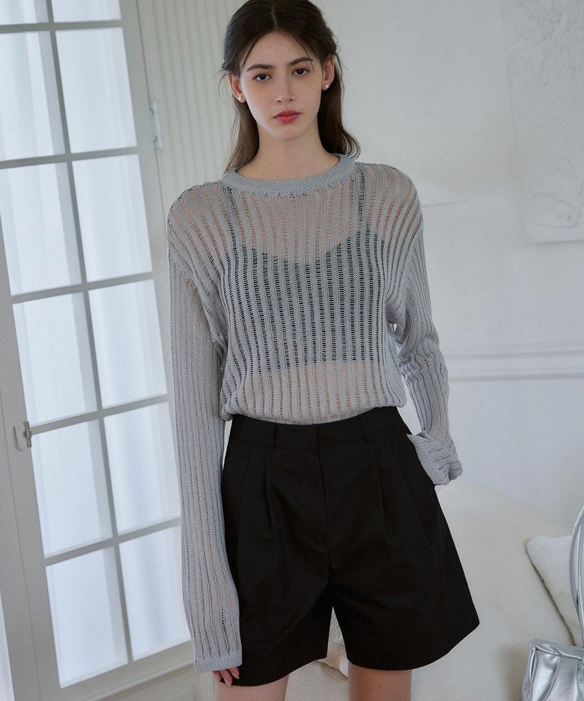 Deuloupisumeon Linen Sheer Loose Fit Knit [Silver]