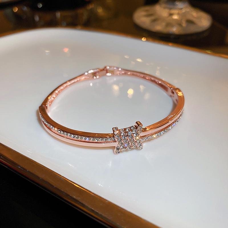 Emerald Diamond Open Bracelet, Niche Design, Korean Style Fashion Jewelry