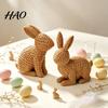 Tabletop Decorative Bunny 3D Printed Wicker?Look Figurine, Rattan Texture Rabbit Statue, Pastoral Style Statue Weather Resistant Ornament for Indoor