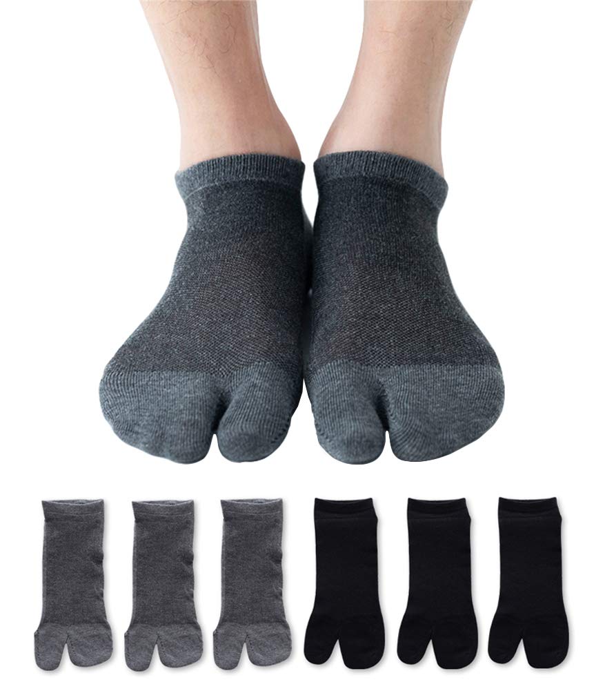 WIOIW Men's Two-Toe Tabi Socks, Moisture-Wicking, Quick-Drying, Set of 6