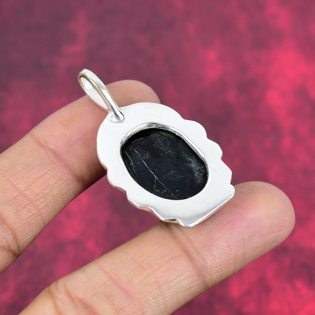 Shungit Hänge, 925 Massivt Sterling Silver Ädelstenssmycken, Handgjort Hänge, För Thanksgiving