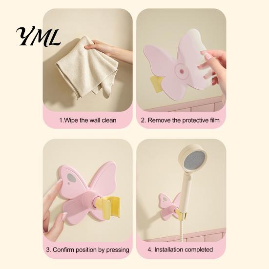 No Drill Shower Bracket Butterfly Head Holder, Wall Mounted Self-adhesive Handheld Bathroom Organizer Bracket, Universal Adjustment Waterproof