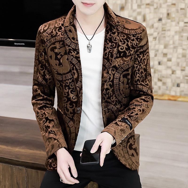 Men's Gold Velvet Slim Fit Korean Style Blazer - Casual, Stylish Suit Jacket