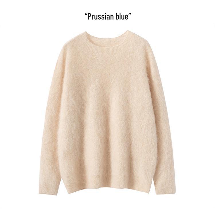 Seamless Cashmere Women's Loose Brushed Sweater - Round Neck Pullover Base Layer Jacket