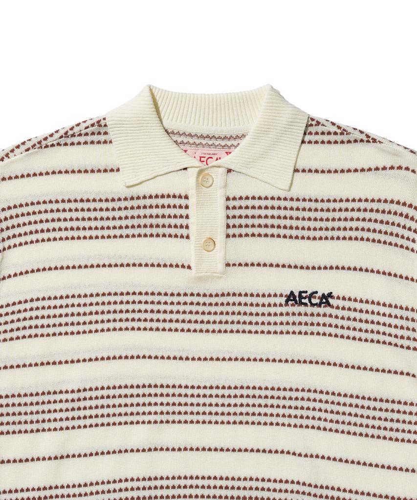 AECA Stripe Structure Collar Neck Half Knit-White/Brown