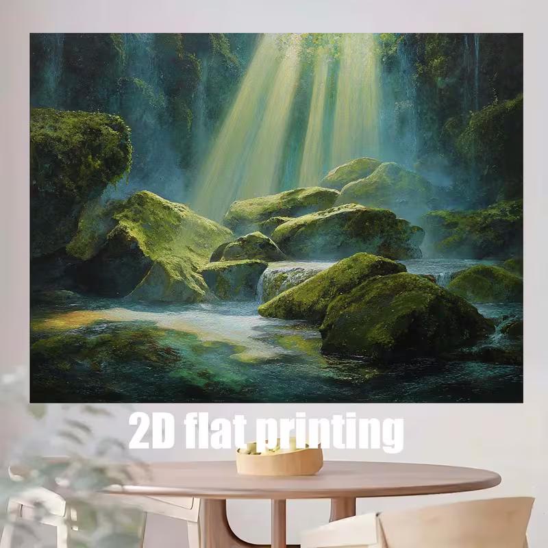 2D Enchanted Forest Waterfall Backdrop Magical Sunbeam Nature Background for Events