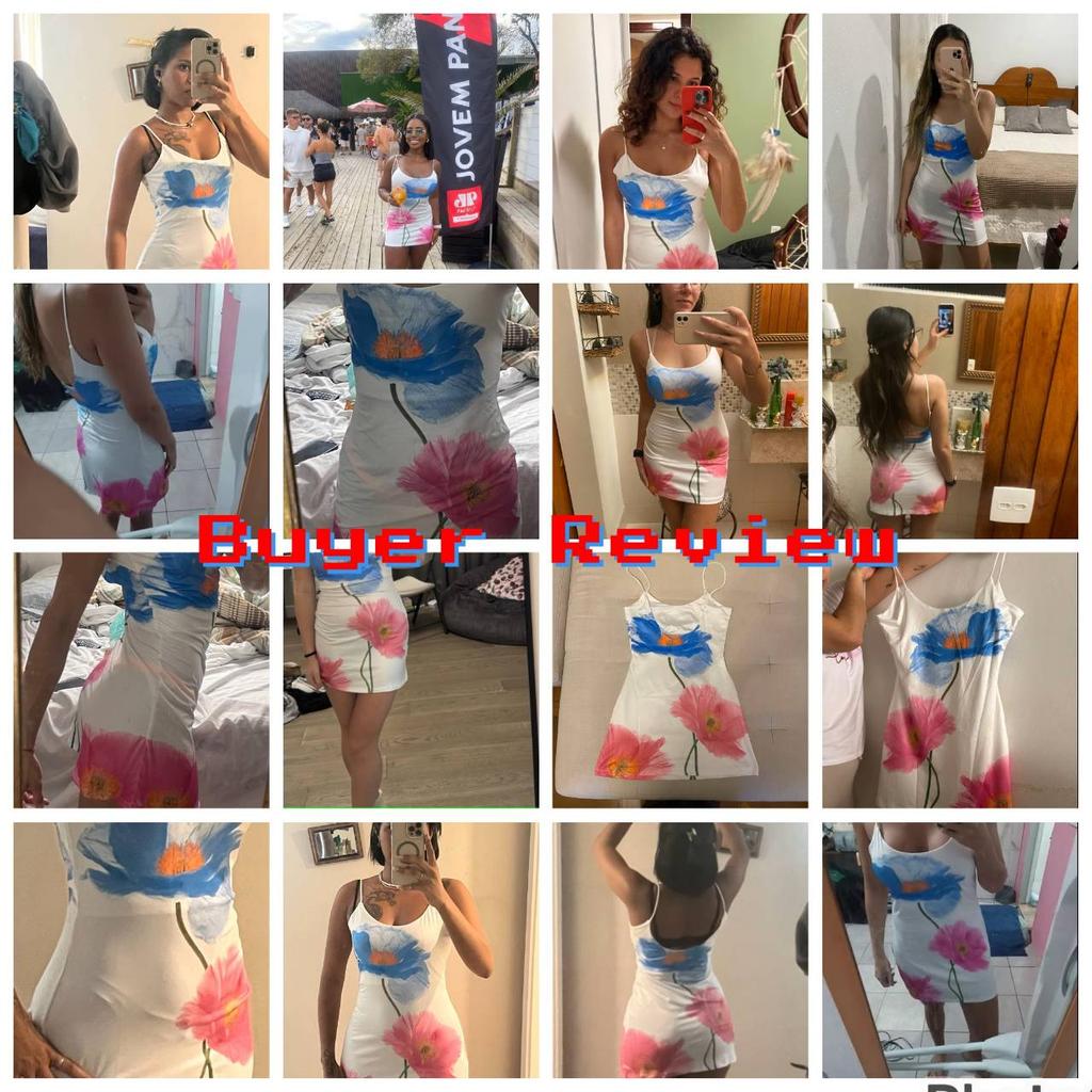 Sexy Mini Dress Women Summer Streetwear Print Sleeveless Spaghetti Strap Backless Casual Slim Elegant Pullover