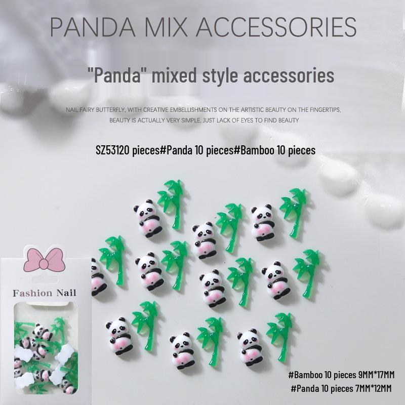 Panda Bamboo 3D Nail Art Rhinestones - Cute Chinese Style Resin Accent, 20 Pieces