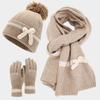 Winter Bow Decoration Hat Scarf Gloves Three Piece Set Sweet and Fashionable Anti Cold Warm Hat Set