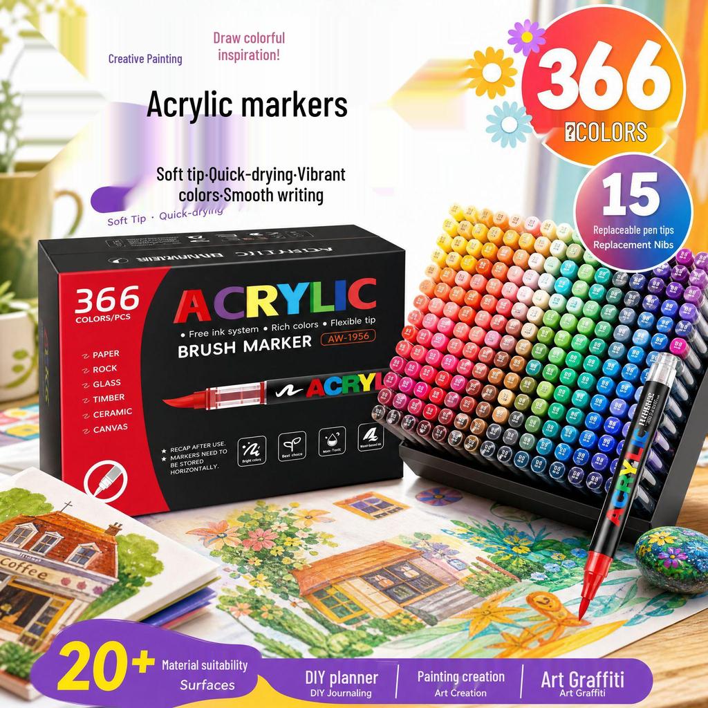 Children's DIY Acrylic Marker Set - Soft Tip, Quick-Dry, Colorful Watercolor Pens for Art and Journaling