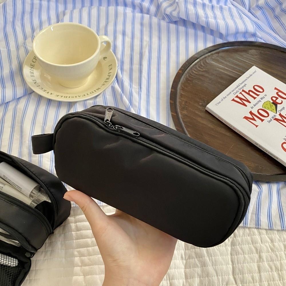 Desktop Storage Korean Stationery Bag Black Solid Color Pencil Pouch  Student