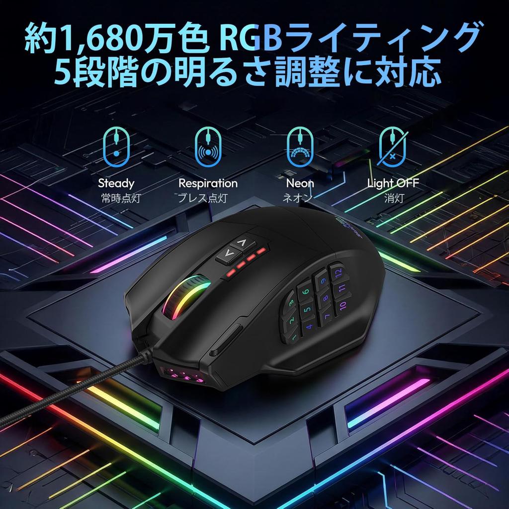 RED SAMURAI Wired Gaming Mouse, 16400dpi, 1000Hz, 18 Programmable Buttons, Side Buttons, Weight Adjustment, Stable Grip, Backlight, Customizable Progr