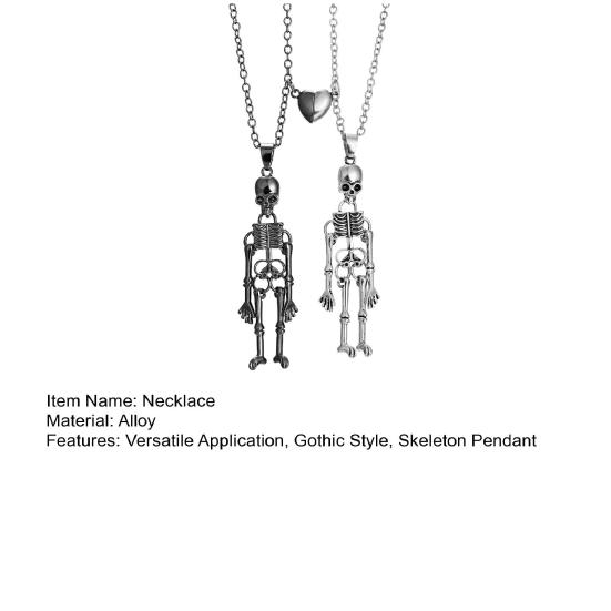 1 Pair Skeletons Holding Hands Necklaces Magnetic Skeleton Pendant Necklaces Set Vintage Skull Necklaces for Couple BFF Friendship Gothic Punk Lovers