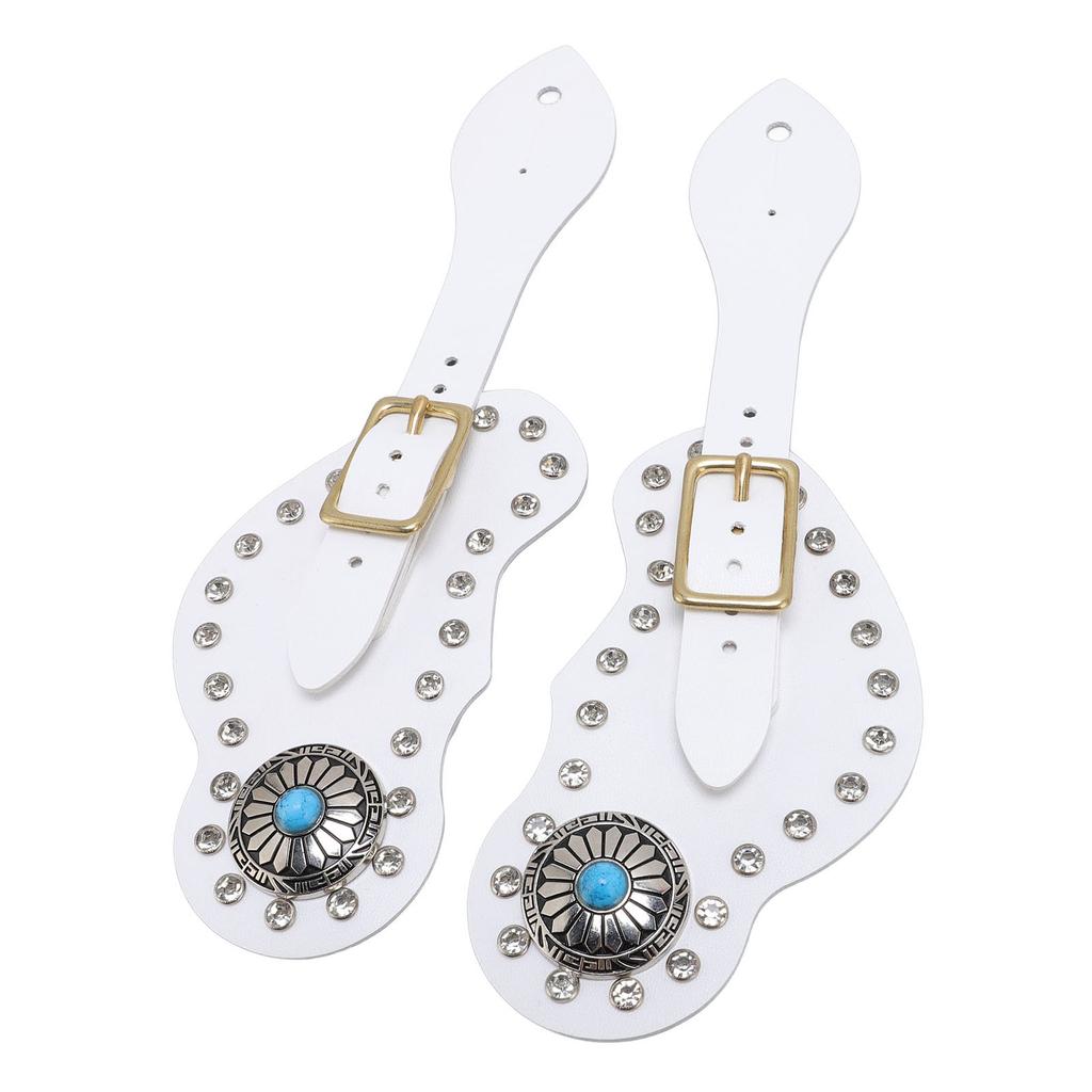 2Pcs Spur Strap Set Artificial Leather Rhinestone Decorations Adjustable Spur Holder for Cowboys